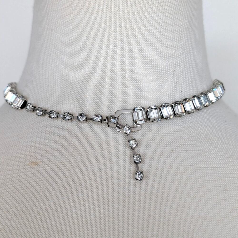Vintage Eisenberg Emerald Cut Austrian Rhinestones Crystal Necklace Signed - Picture 7 of 9